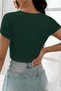 Women's Green Half Sleeve Straight Collar Crop Top Blouse - 2