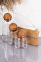 Set of 3 Wooden Ball Lid Glass Jars with Stand, Sugar Bowl, Snack Bowl, Spice Rack and Storage Container - 4