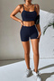 Women's Navy Blue Camisole Nightgown Suit with Shorts - 3