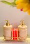 Set of 2 Liquid Soap Dispensers with Gold Color Detail, Sponge Holder and Stand - 3