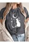 Cute Cat and Moon Printed Oversize Casual Boyfriend T-Shirt 5