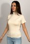 Women's Short Sleeve Half Turtleneck Bodysuit Beige - 4