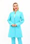 Self-Standing Collar Single Button Long Jacket-Turquoise - 1074100