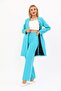 Zero Collar Plain Long Jacket & Wide Leg Trousers-Turquoise - 1005520 - 2