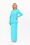 Zero Neckline Buttoned Jacket & Long Straight Tight Skirt - Turquoise - 1064553