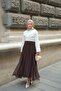 Women's Zipper Detailed Chiffon Skirt Brown - 4