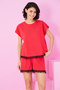 Red Lace Detailed Crew Neck Knitted Shorts Set