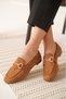 Women's Tan Daily Comfortable Stylish Detailed Oxford Masculine Soft Leather Loafer Ballet Shoes