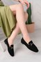 Women's Black Daily Comfortable Stylish Detailed Oxford Masculine Soft Leather Loafer Ballet Shoes - 6