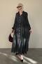 Black Striped Buttoned Long Dress MG2392 - 4