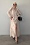Beige Striped Button Long Dress Mg2392