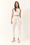Women's Ecru Elastic Waist Slim Carrot Cut Trousers with Pocket Detail 3876 60281040 - 3