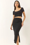 Women's Black Square Neck Short Sleeve Crop Slit Detailed Camisole Bottom-Top Set 60284032 - 5