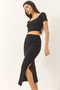 Women's Black Square Neck Short Sleeve Crop Slit Detailed Camisole Bottom-Top Set 60284032 - 4