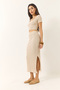 Women's Beige Square Neck Short Sleeve Crop Slit Detailed Camisole Bottom-Top Set 60284032 - 5