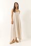 Women's Beige Knitted Strappy Asymmetrical Skirted Loose Linen Dress 5937 60281018 - 3