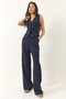 Women's Navy Blue High Waist Casual Palazzo Pants and Vest Knitted Bottom-Top Set 9315 60281022 - 5