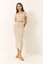 Women's Beige Square Neck Short Sleeve Crop Slit Detailed Camisole Bottom-Top Set 60284032 - 2
