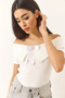 Women's White Ribbon Detailed Manonnda Collar Blouse 949 60283232 - 3