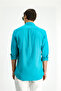 Long Sleeve Regular Fit Button Collar Linen Look Sports Cotton Shirt - 4
