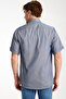 Men's Copper Reflective Blue Short Sleeve Wide Cut Pocket Lapel Button Cotton Shirt - 4