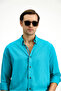 Long Sleeve Regular Fit Button Collar Linen Look Sports Cotton Shirt - 3