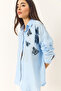 Women's Baby Blue Butterfly Bead Stone Embroidered Aerobin Oversize Shirt 60283030 - 5