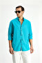 Long Sleeve Regular Fit Button Collar Linen Look Sports Cotton Shirt - 2