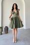 Khaki Bustier Detailed Strappy Satin Evening Dress