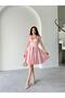 Powder Bustier Detailed Strappy Satin Evening Dress - 3
