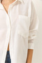 Women's White Oversize Single Pocket Detailed Linen Shirt 20153 60283238 - 7