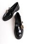 Black Patent Leather Women's Mary Jane Loafer Shoes Double Strap Buckle Moccasin - 4