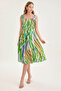 Square Neck Buttoned Front Patterned Zero Sleeve Dress - 6