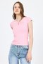 Pink V-Neck Buttoned Pocket Detailed Slim Fit T-Shirt 2213 - 3