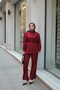 Women's Crinkle Fabric Waist Tie Suit Claret Red - 2