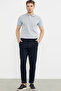 Elastic Waist Skinny Leg Trousers - Navy Blue - 3