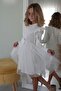Girl's Long Sleeve Dress with Buttons and Bow, Ages 3-8, Ecru