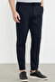 Elastic Waist Skinny Leg Trousers - Navy Blue - 5