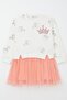 Girls' Long Sleeve Dress Swan Pattern Glitter Crown Printed 1.5-5 Years, Ecru - 6