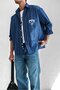 Men's Long Sleeve Embroidered Oversize Shirt Navy Blue - 2