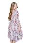 Girl's Rose Patterned Pink Dress with Layered Ruffles at the Collar and Skirt - 7