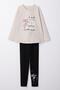 Girl's Tights Set with Text & Floral Print, Ages 6-10, Beige - 3