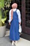 Front Pocket Detailed Denim Salopet Dress Dark Blue - 3