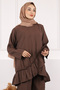 Brown Ruffle Detailed Tunic Trousers Suit - 4