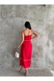 Women's Red Waist Lace Detailed Strappy Summer Dress - 4