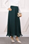 Emerald Green Elastic Waist Pleated Chiffon Skirt - 4
