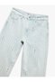 Stone Detailed Straight Leg Buttoned Cotton Jean Trousers - Straight Fit Jean - 6