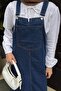 Front Pocket Detailed Denim Salopet Dress Dark Blue - 4