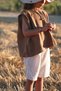 Brown White Striped Muslin Shorts + Brown Muslin Sleeveless T-Shirt