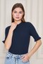 Women's Navy Blue Ruffled Short Sleeve Ribbed Knitwear Blouse 1212 - 4